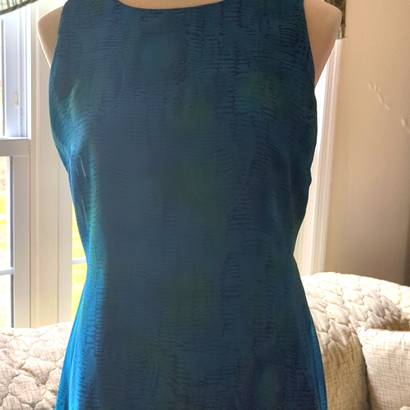 AGB Petite Maxi Sheath Dress Size 10P Teal Green and Blues Decorative design hem - Picture 2 of 9